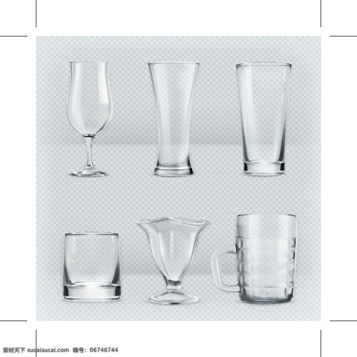 透明 水杯 矢量 透明玻璃 高脚杯 啤酒杯 包装设计 产品展示 水泡 餐饮美食 生活百科 矢量素材