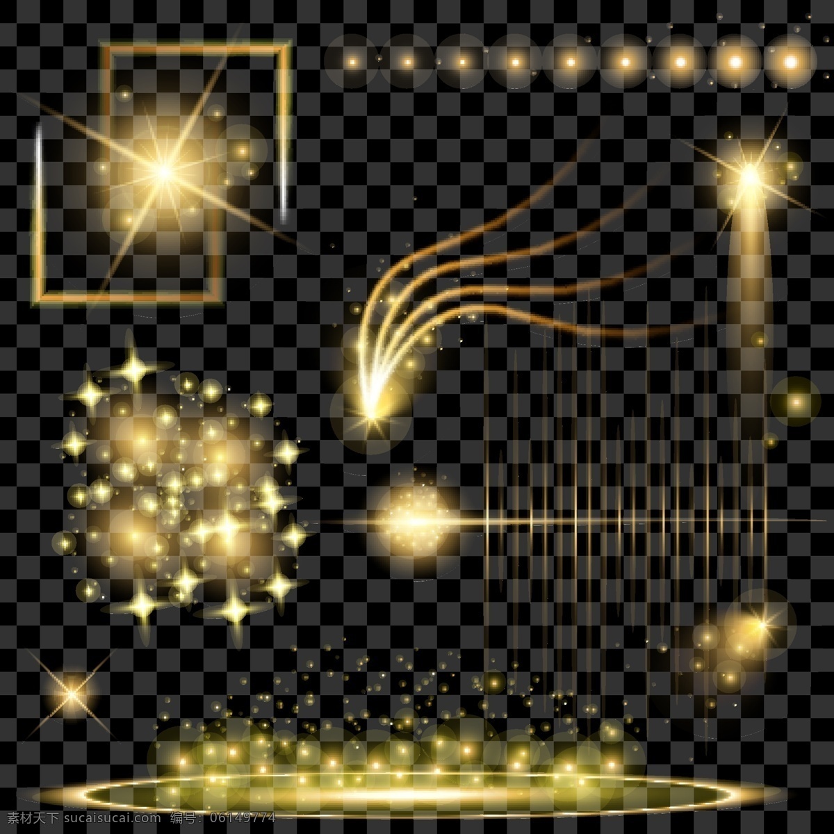 光线 发光效果 黄色光线 粒子光线 闪光 星光 光芒 矢量 底纹边框 背景底纹 黑色