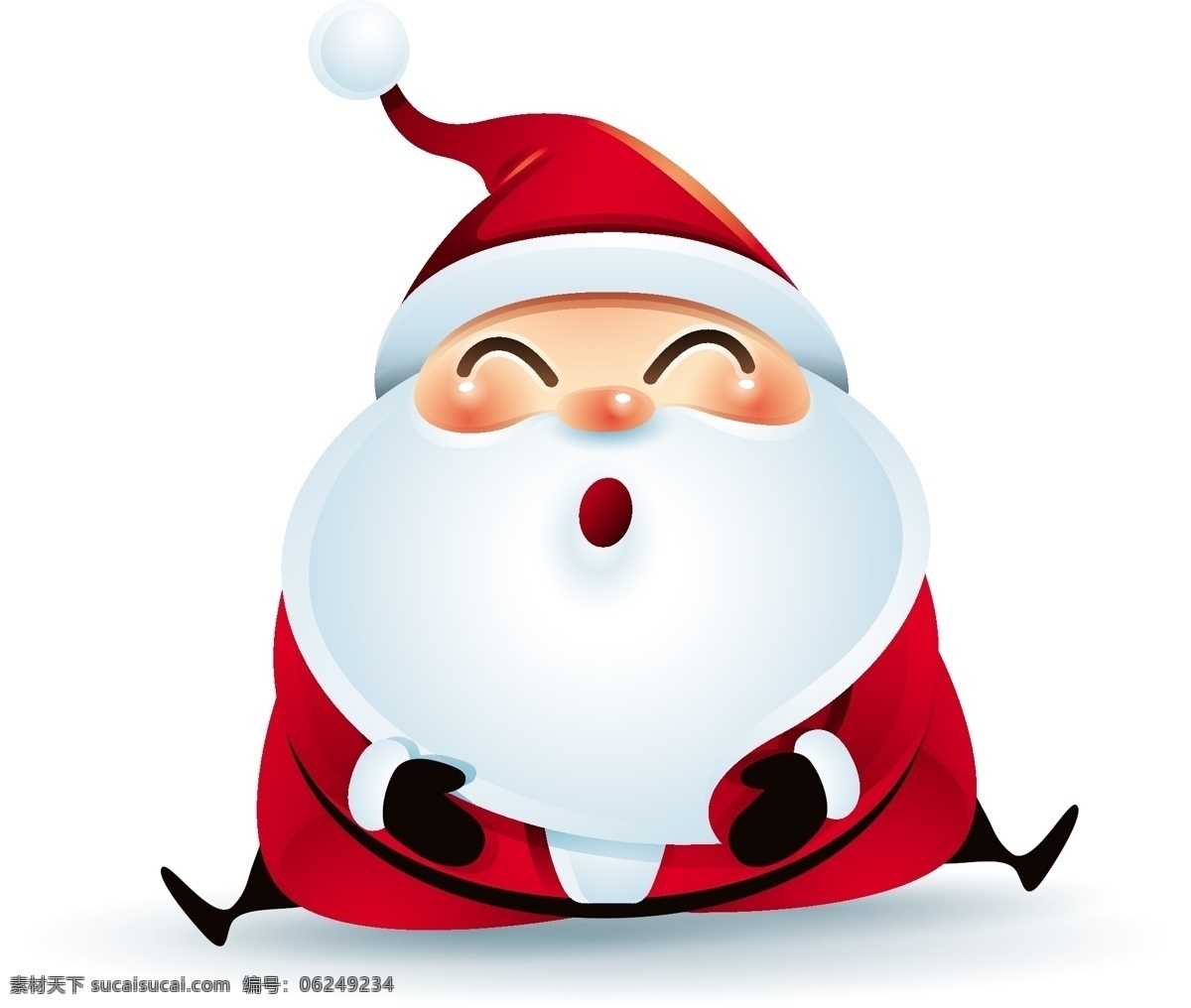 坐在 地上 圣诞节 老人 矢量 笑脸 胖胖的 红色 白胡子 卡通 人物 形象 节日 装饰
