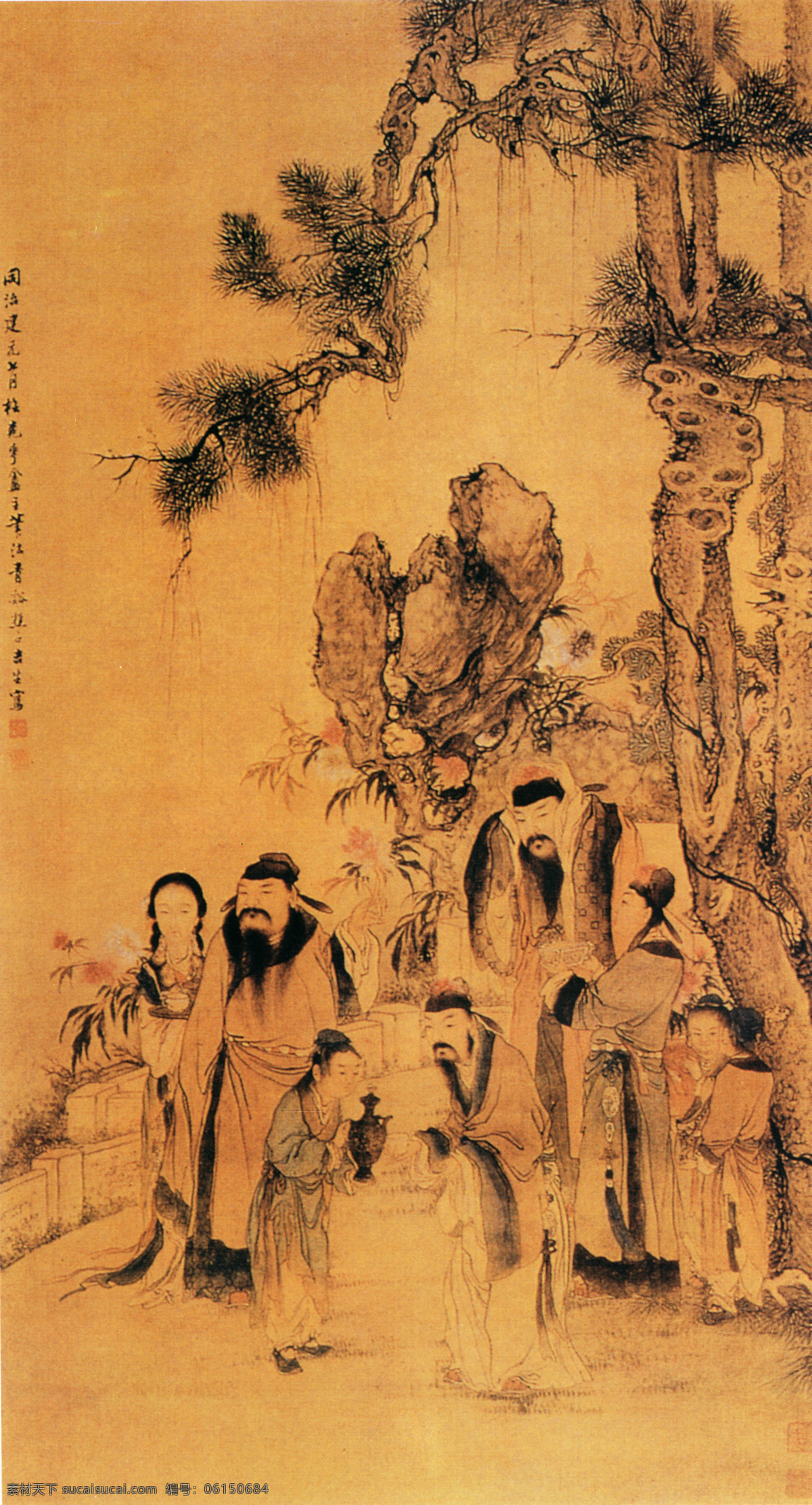 小桥流水 人家 壁画 古代人物 人物 人物画像 小桥流水人家 中国风 中国文化 中华艺术绘画 民间人物 文化艺术