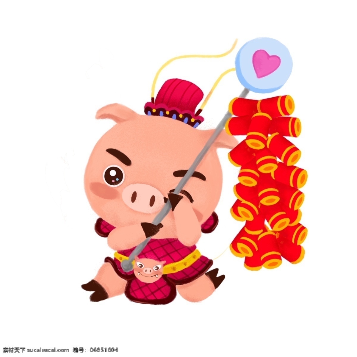 2019 春节 小 猪 原创 商用 元素 手绘 吉祥物 周年 生肖 可爱猪 贺岁 放鞭炮