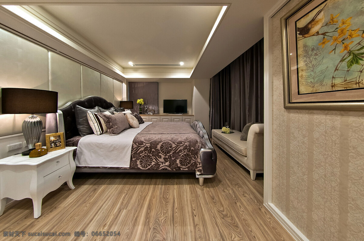欧式 木质 地板 卧室 效果图 花纹 床 软装效果图 室内设计 展示效果 房间设计家装 家具