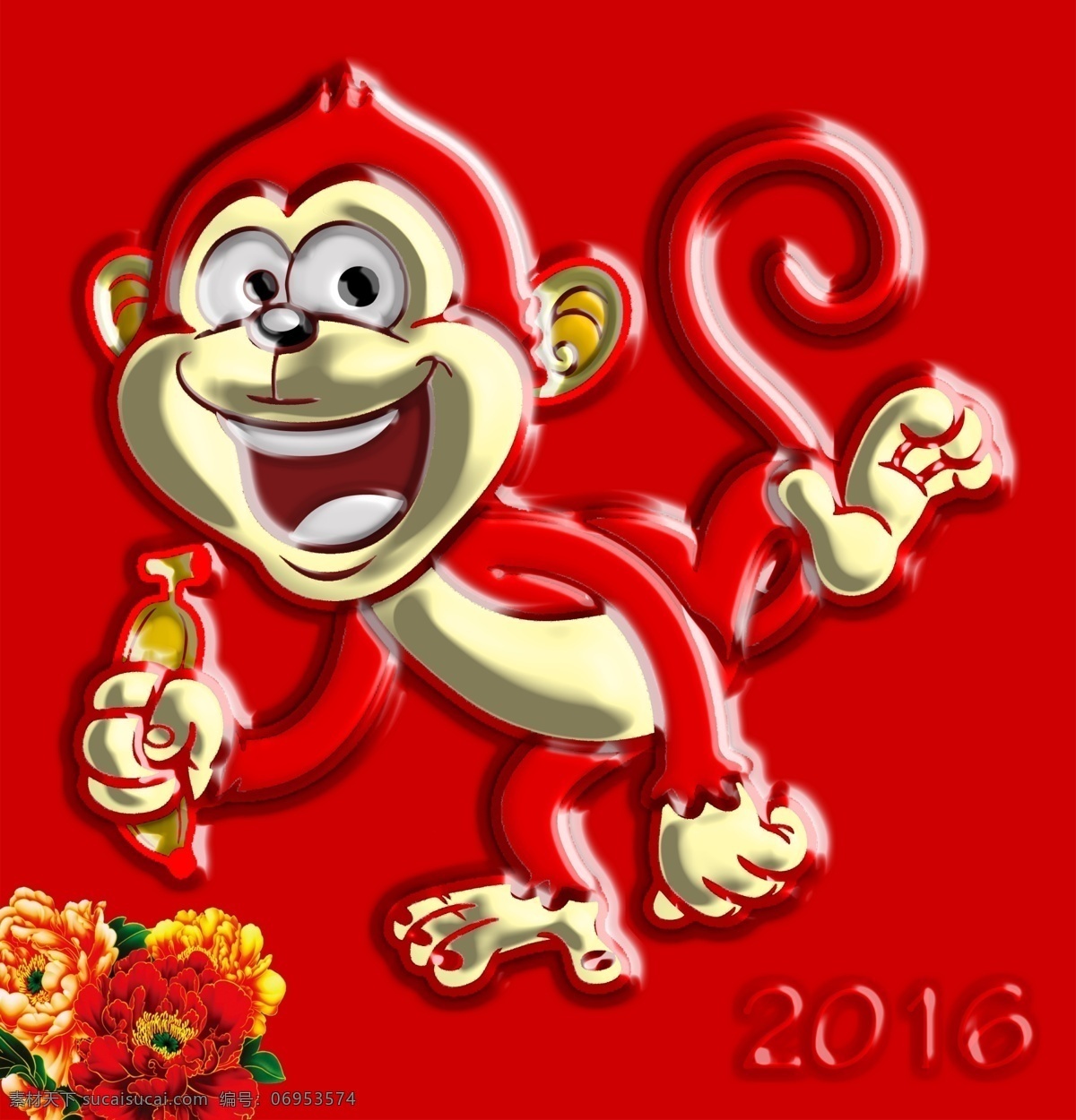 卡通猴子 节日 喜庆 春节布置 卡通猴 卡通 猴年 红色