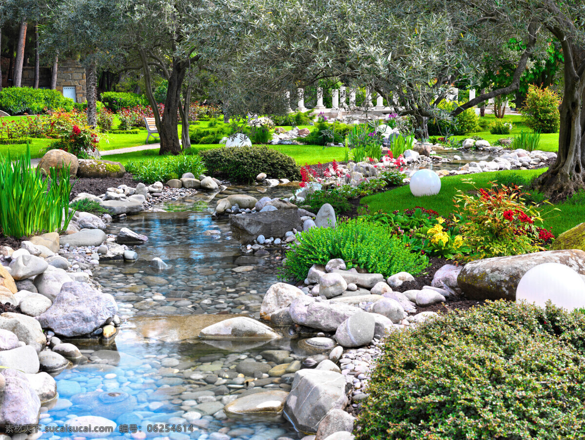 小溪 风景摄影 公园景观 鲜花 花朵 花园 园艺景观 植物景观 草坪 草地 园林景观 环境家居