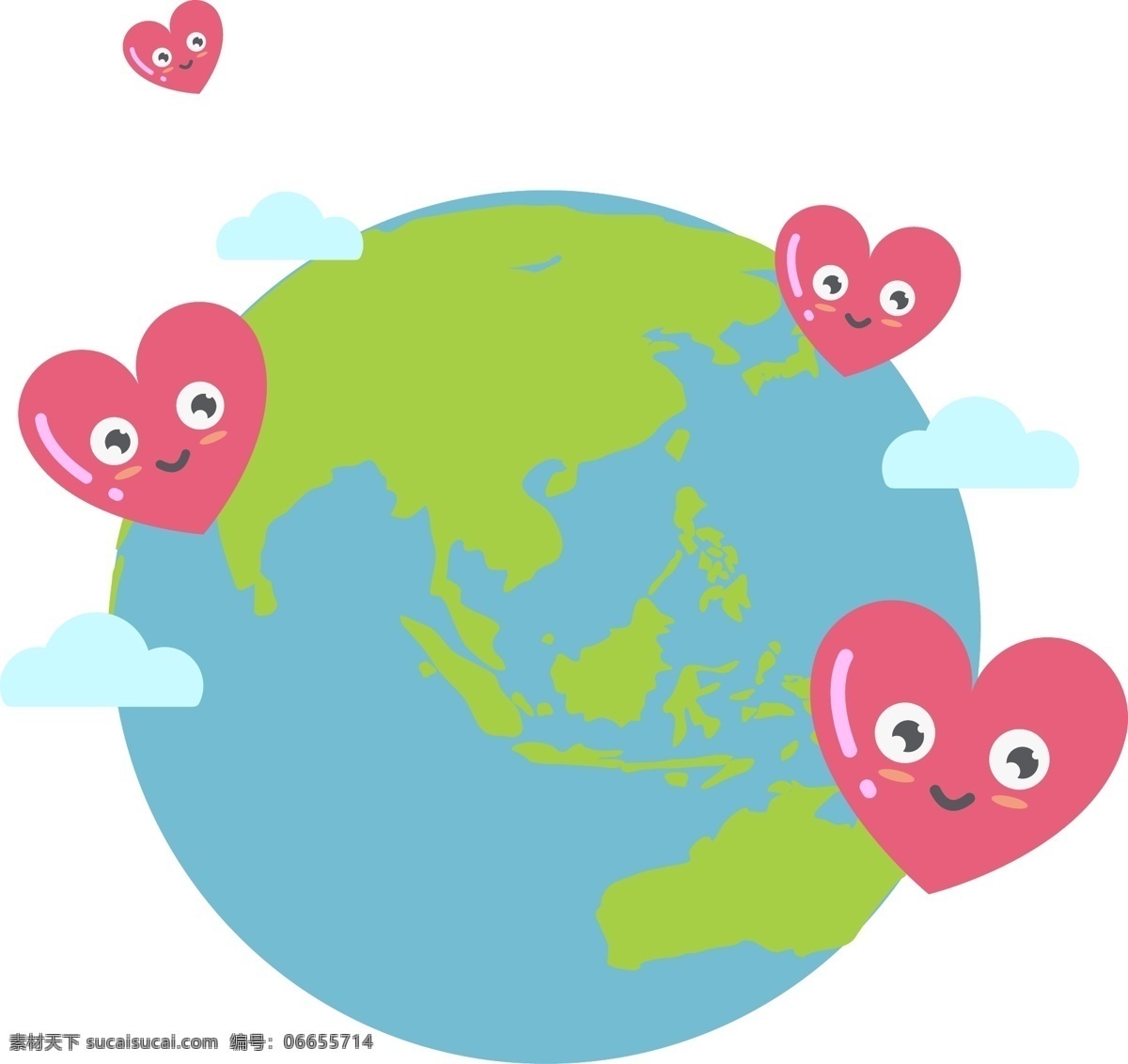 卡通 世界 地球日 矢量 卡通地球 蓝色地球 世界地球日 世界节日 爱心 红色的爱心 爱心地球