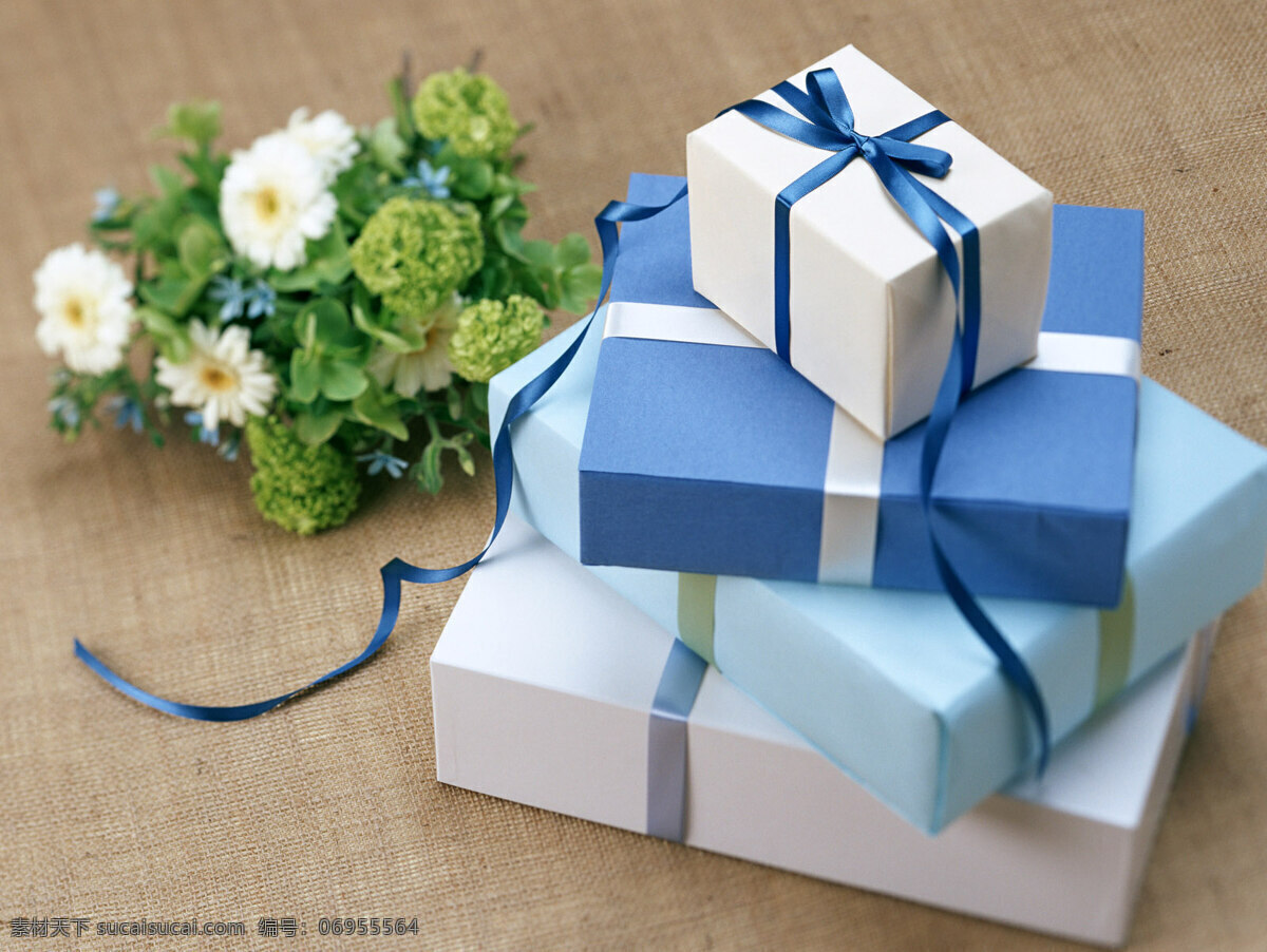 gift 包装 花 蓝色 礼物 节日素材 其他节日