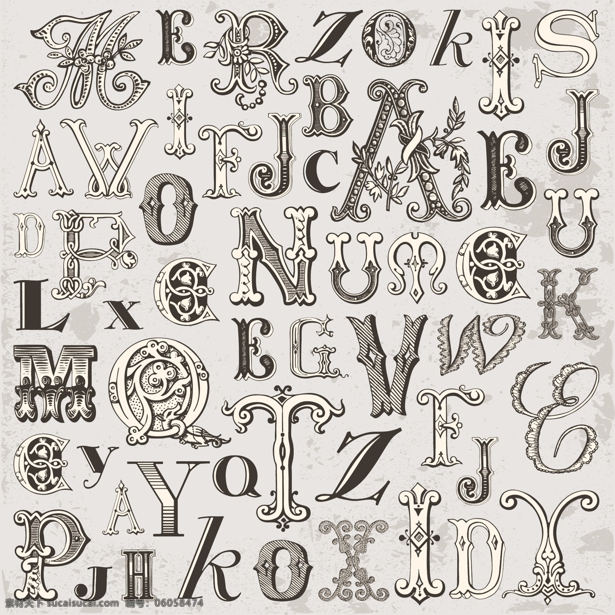 手绘 复古 英文 字体 英文字体 复古字体 移门图案