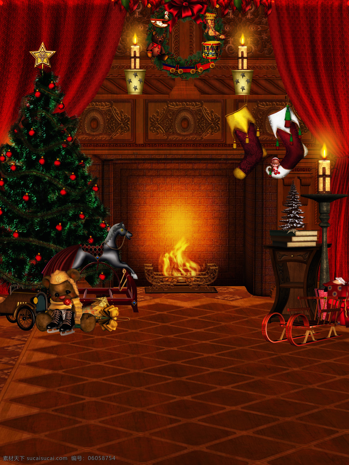 圣诞 夜 圣诞节 喜庆 新年素材 节日素材 平安夜 圣诞树 小熊 圣诞礼物 壁炉 节日庆典 生活百科