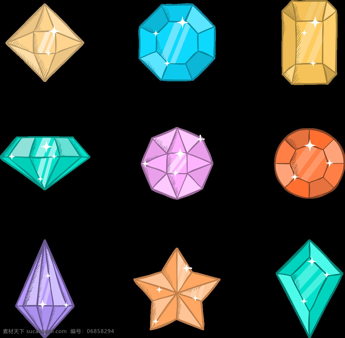 组 彩色 钻石 设计素材 不规则 首饰 珠宝 创意 装饰 平面