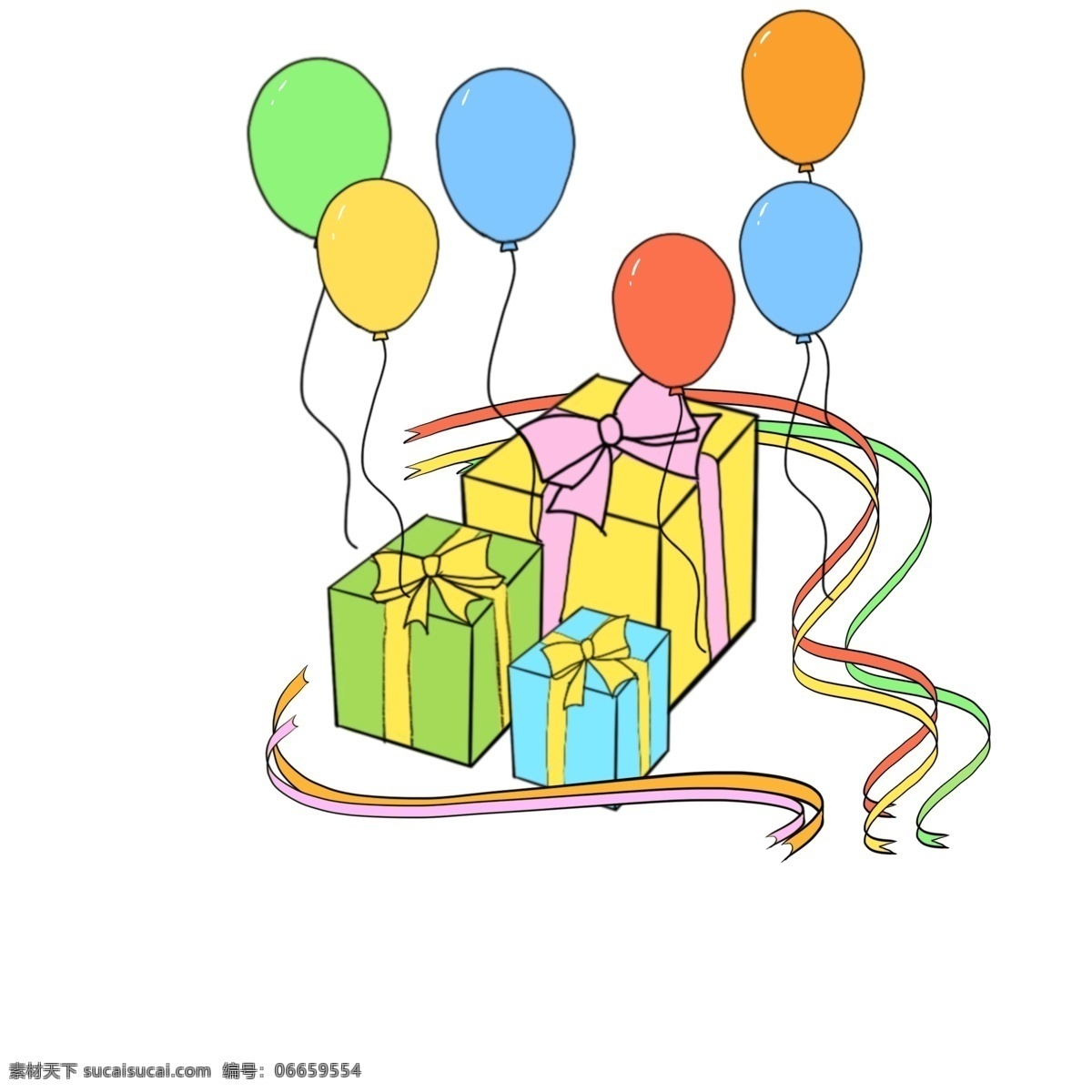 手绘 卡通 生日 聚会 庆祝 礼物 气球