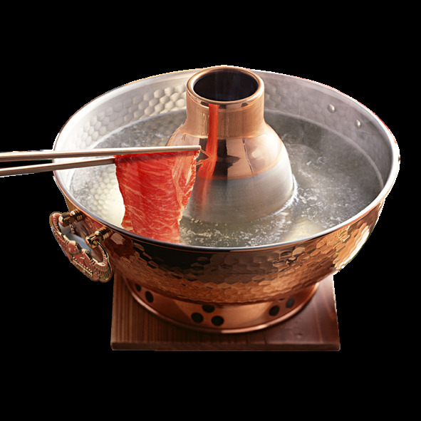铜制 涮 火锅 产品 实物 产品实物 火锅元素 筷子 牛肉 铜锅