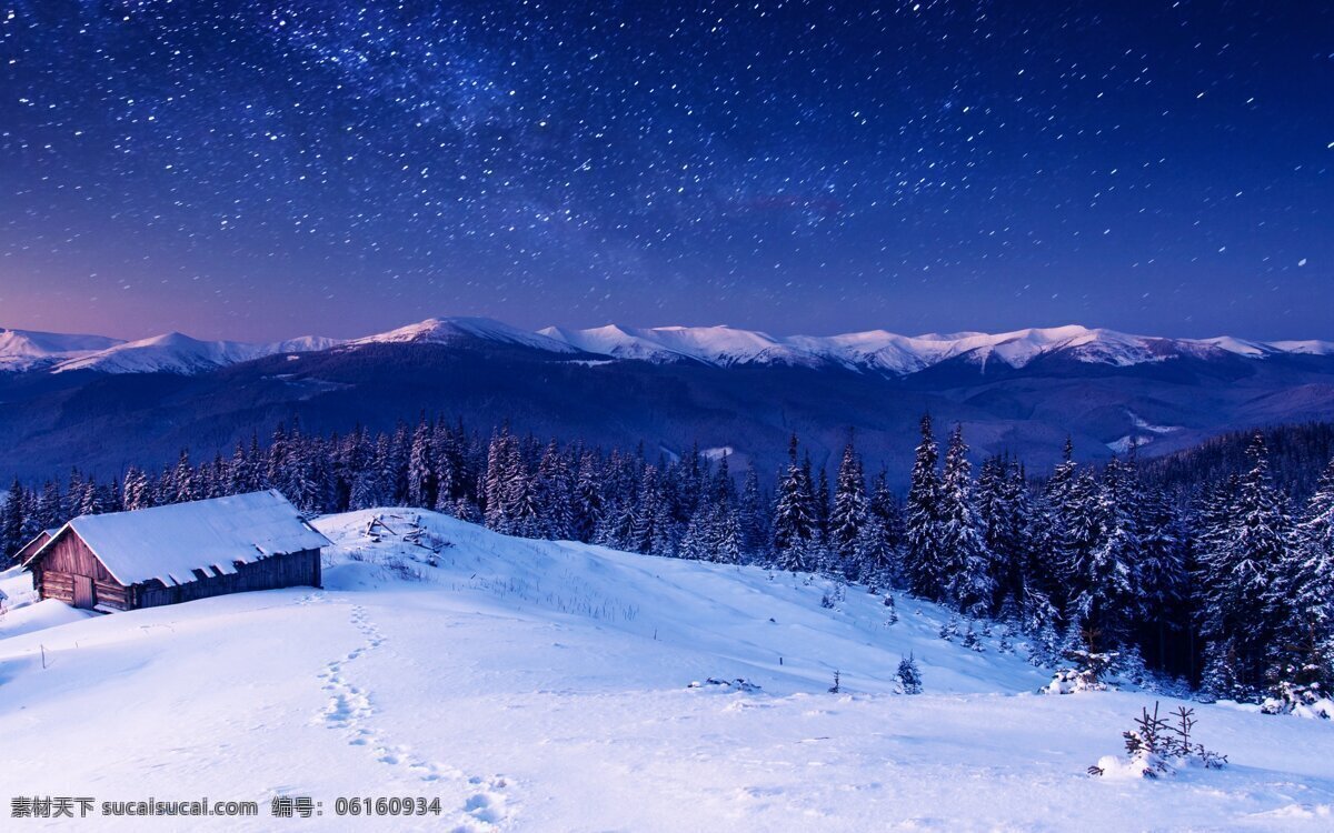 雪山 森林 高山 仙境 山峰 蓝天 白云 风景 自然景观 自然风景 夜景 星空 房子