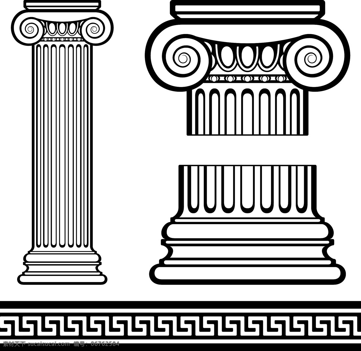 回纹罗马柱 回纹 罗马柱 石柱 古典建筑 欧式建筑 古迹 遗址 建筑景观 空间环境 矢量素材 其他艺术 文化艺术 白色
