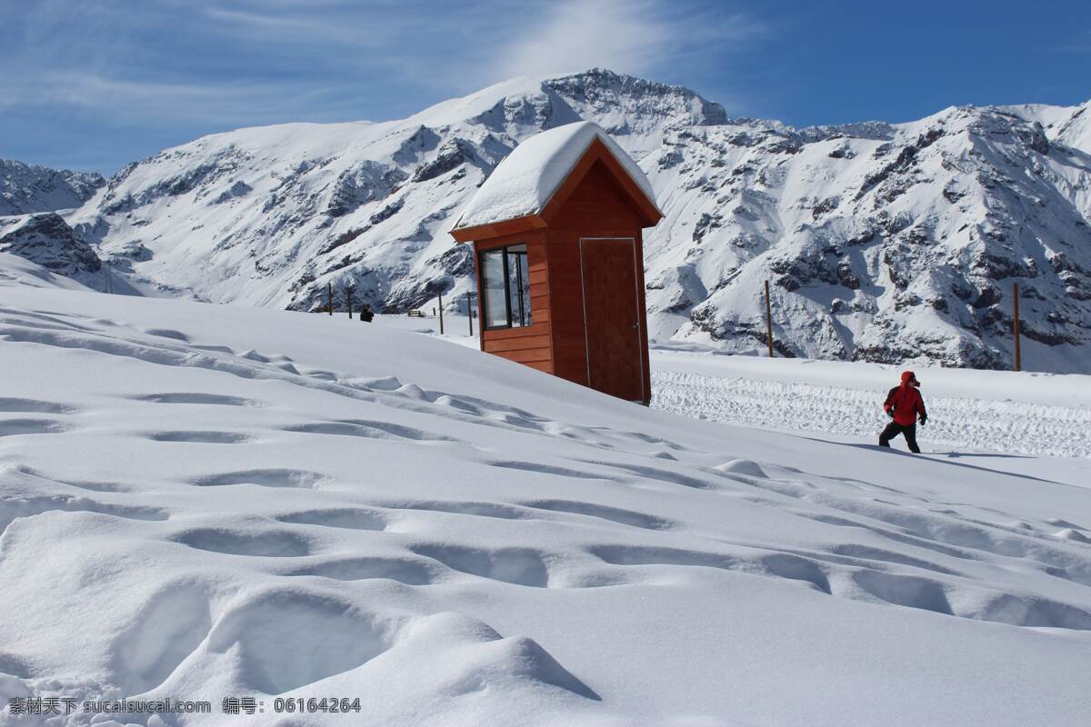雪景 积雪 大雪 红色 房子 自然景观 自然风光