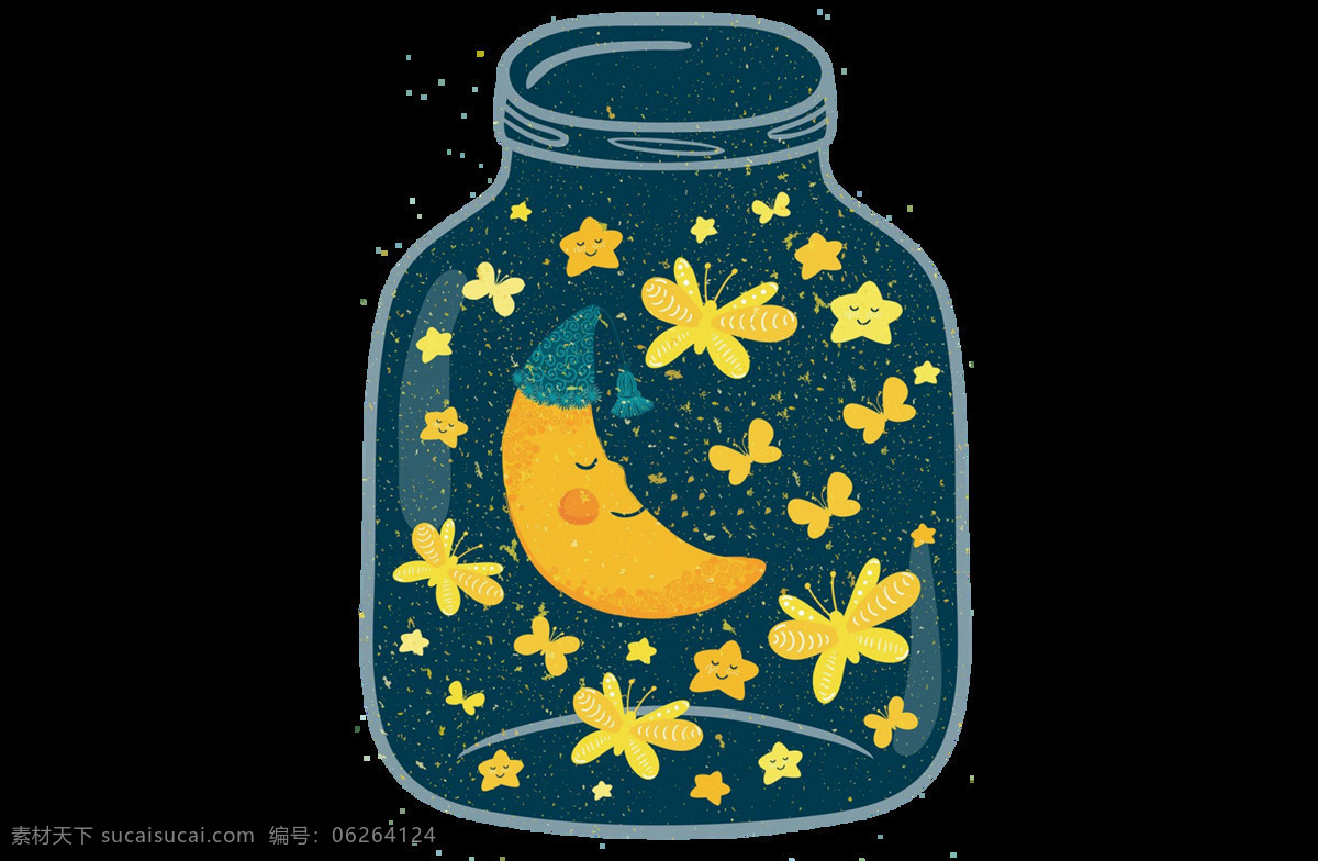 手绘 许愿 瓶 星月 元素 唯美 卡通 许愿瓶 蝴蝶 夜晚 png元素 免抠元素 透明元素