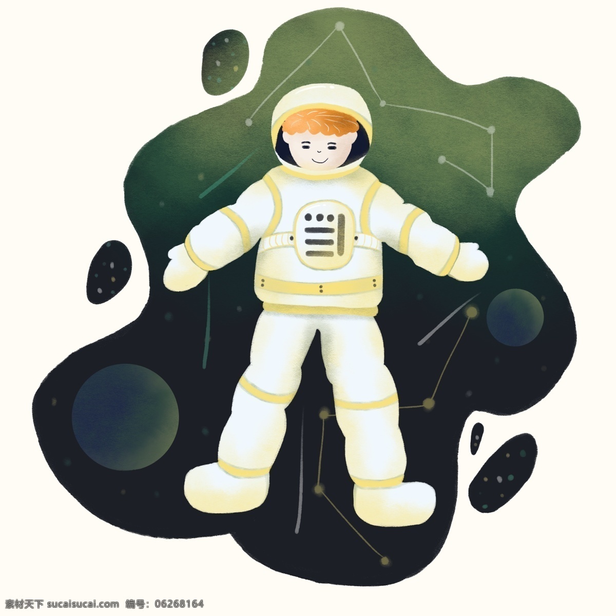 手绘 风 太空 宇航员 人物 形象 手绘风 星星 行星 流星 元素 可商用 世界航天日