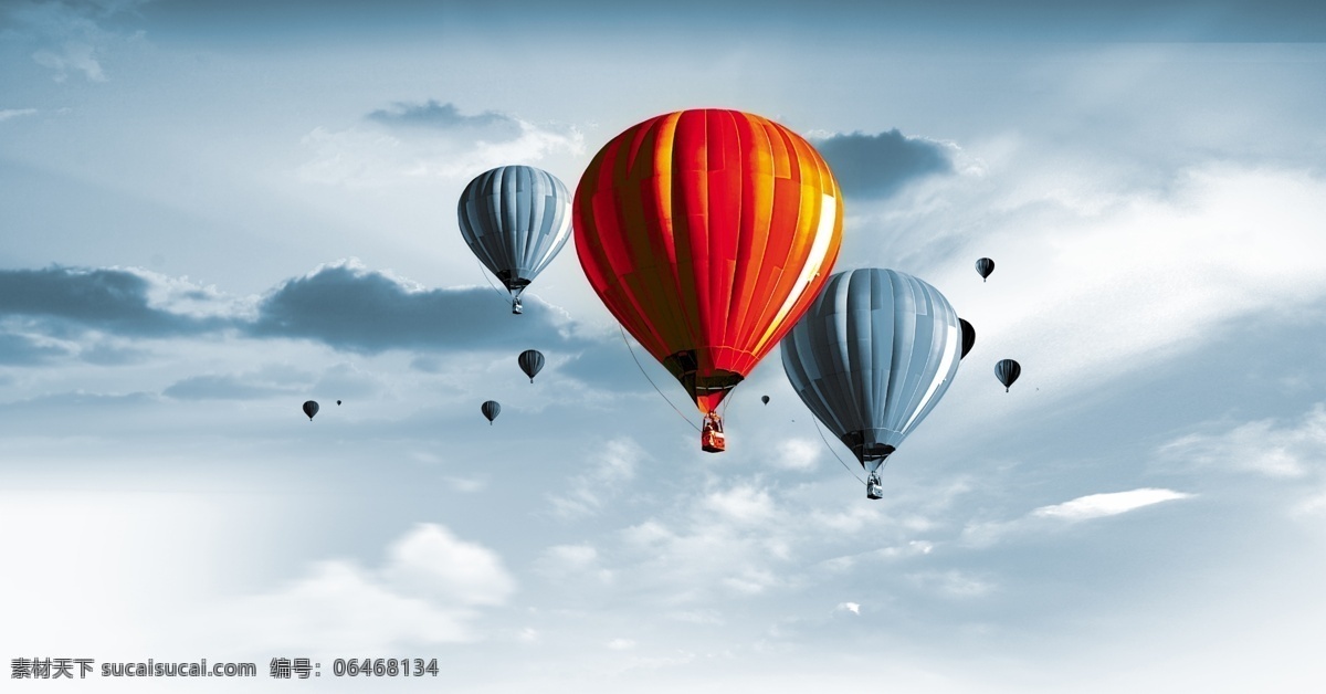 热汽球元素 蓝天 热汽球 汽球 天空 白云 高空 红色汽球 大气 飞翔 自由 地产 活动元素 分层