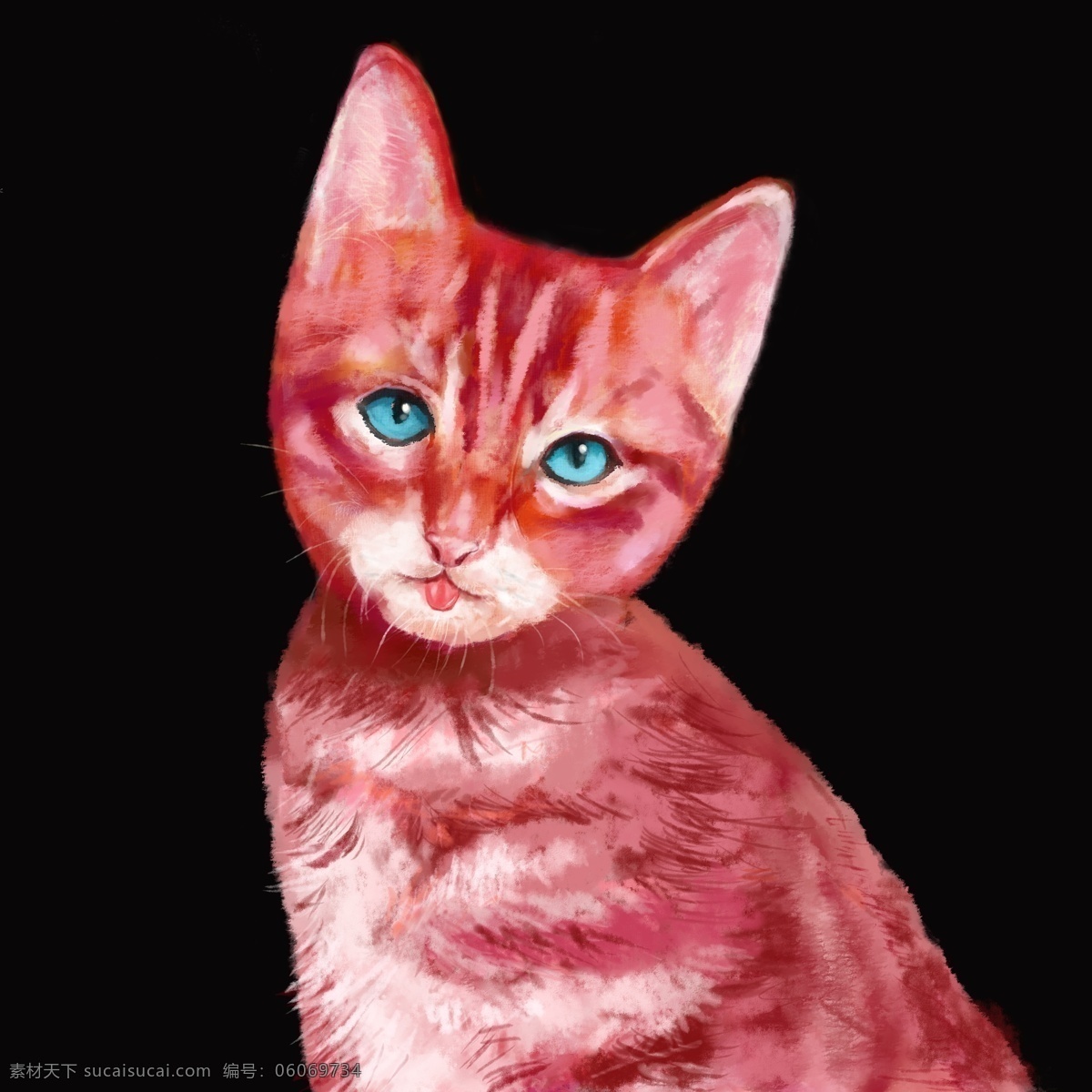 手绘 风格 猫 红 毛 波斯猫 手绘猫 红色猫 卡通猫 蓝眼猫