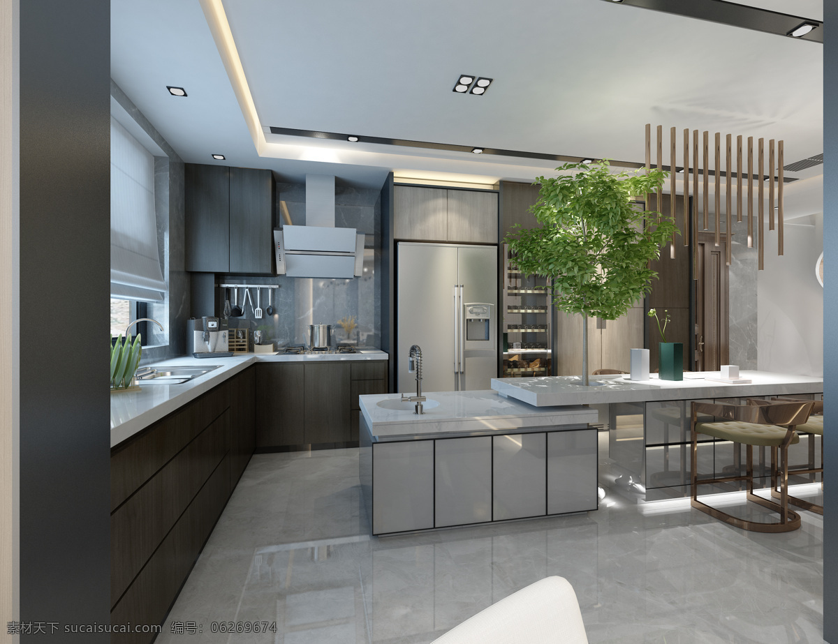 开放式厨房 厨房设计 橱柜设计 现代轻奢 整体橱柜 室内设计