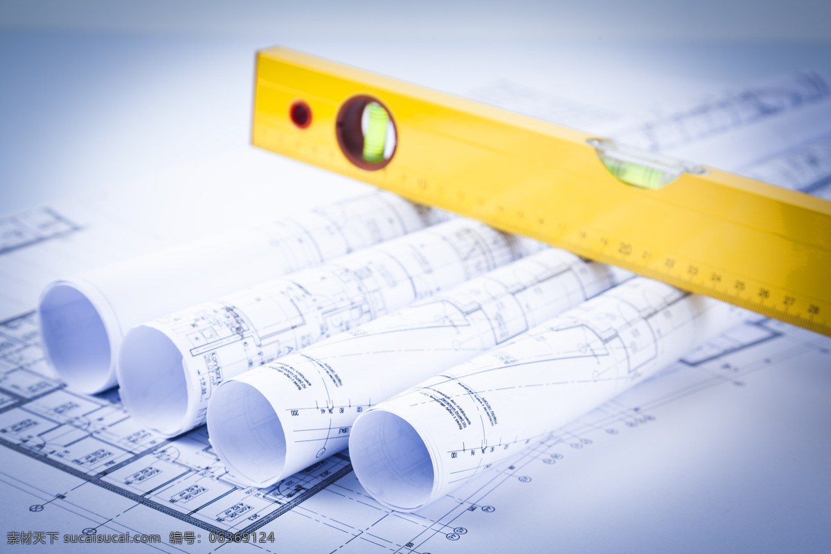 工程 图纸 上 直尺 工程图纸 卷好的纸 工程用具 建筑设计 环境家居