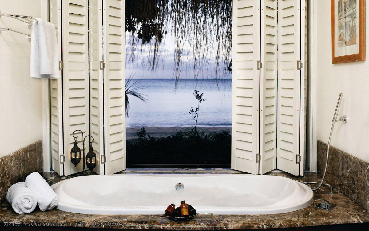度假村 浴室 装修 效果图 海边 高清 浴缸 海景