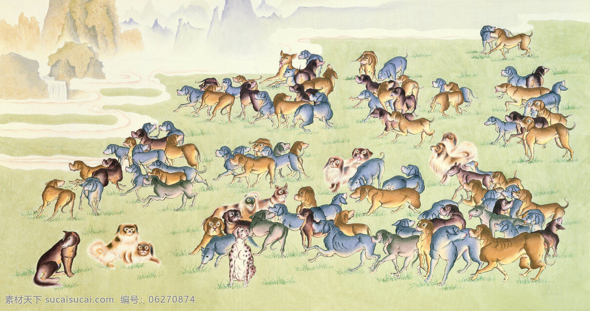 水墨 小狗 水墨画 国画动物 国画狗狗 国画 中国画 名画 绘画艺术 装饰画 挂画 书画文字 文化艺术