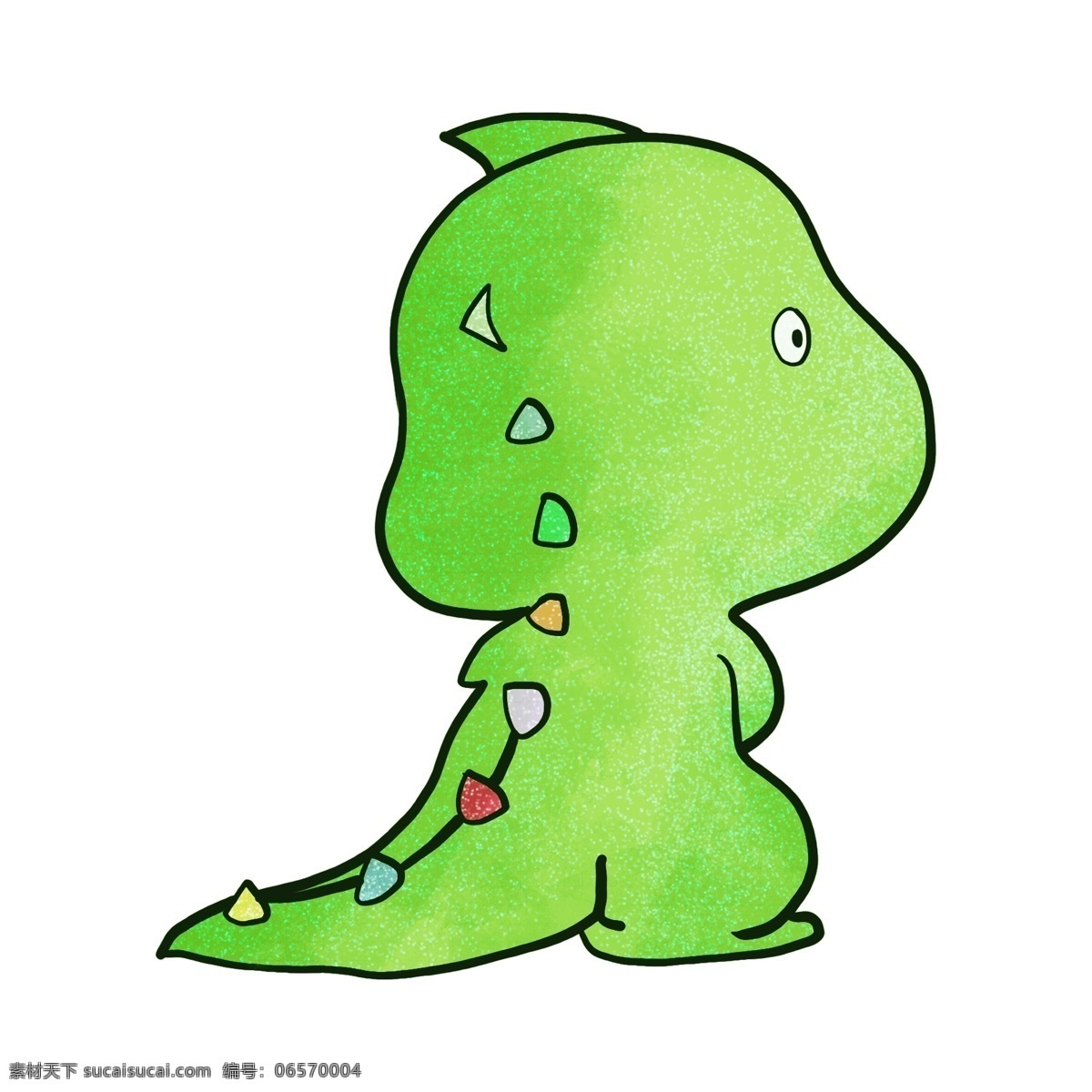 绿色 小 恐龙 背影 插画 绿色的小恐龙 恐龙的背影 彩色的刺 背上的刺 尾巴 呆萌 动物 侏罗纪