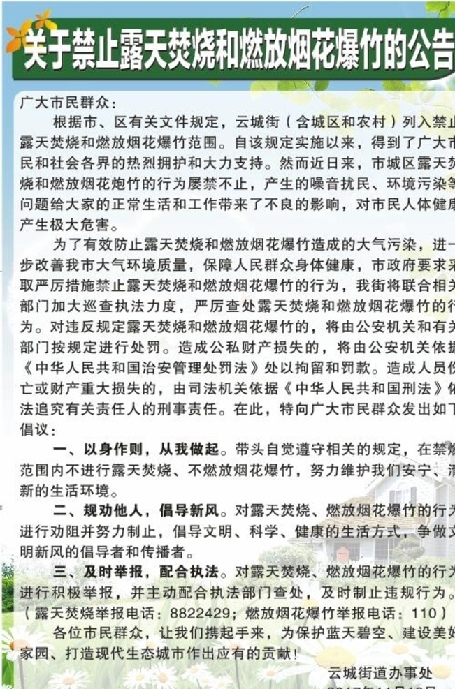 公告 禁止 燃放 烟花 爆竹 公示