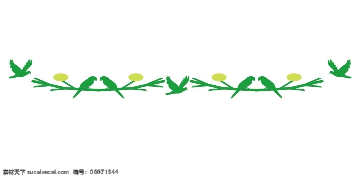 绿色 小鸟 藤蔓 分割线 插画 绿色小鸟 藤蔓分割线 插图 分割线插图