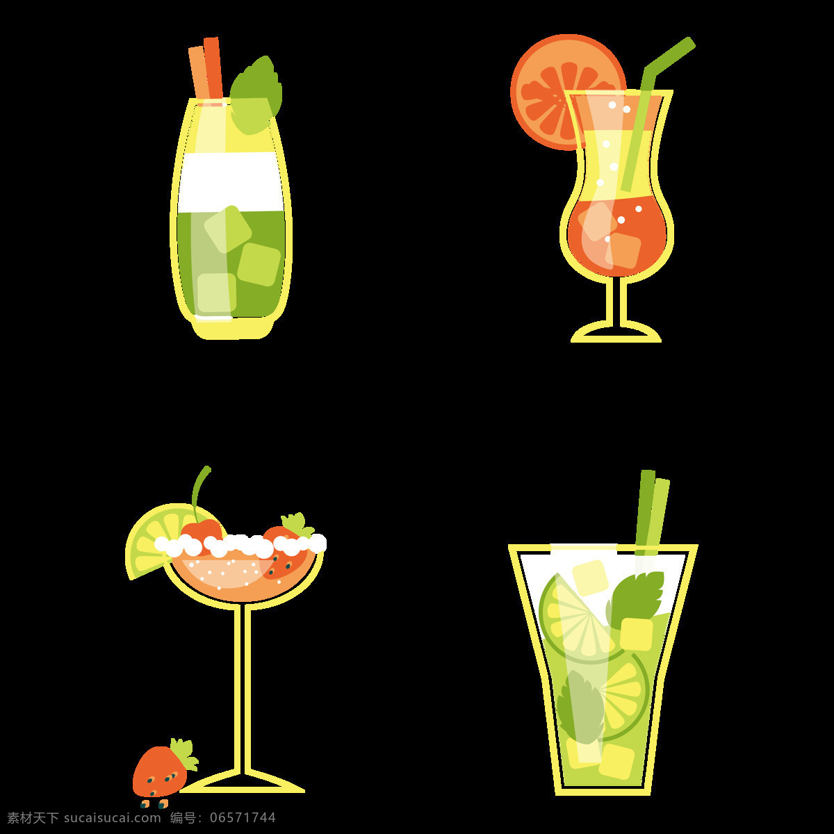 夏季 饮品 杯子 元素 饮料 果汁 动漫动画