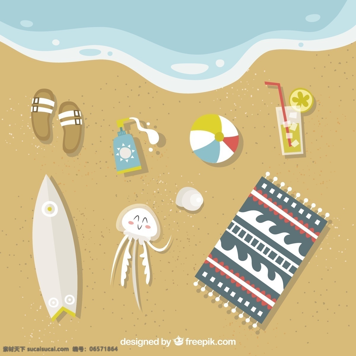 可爱 夏季 元素 沙滩 背景 可爱的 夏季元素 沙滩背景