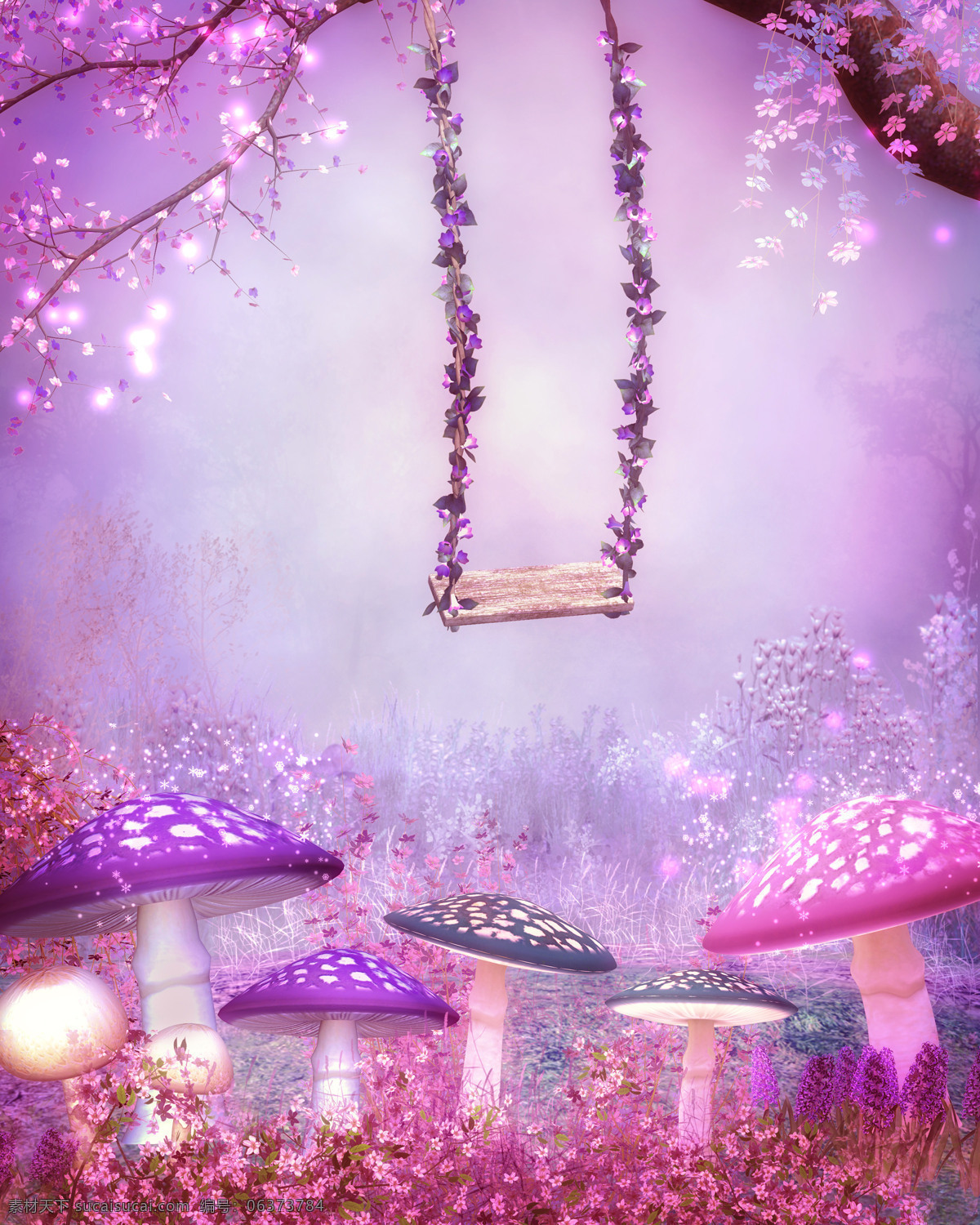 紫色 唯美 蘑菇 秋千 背景 梦幻 仙境 哥特风 背景图片