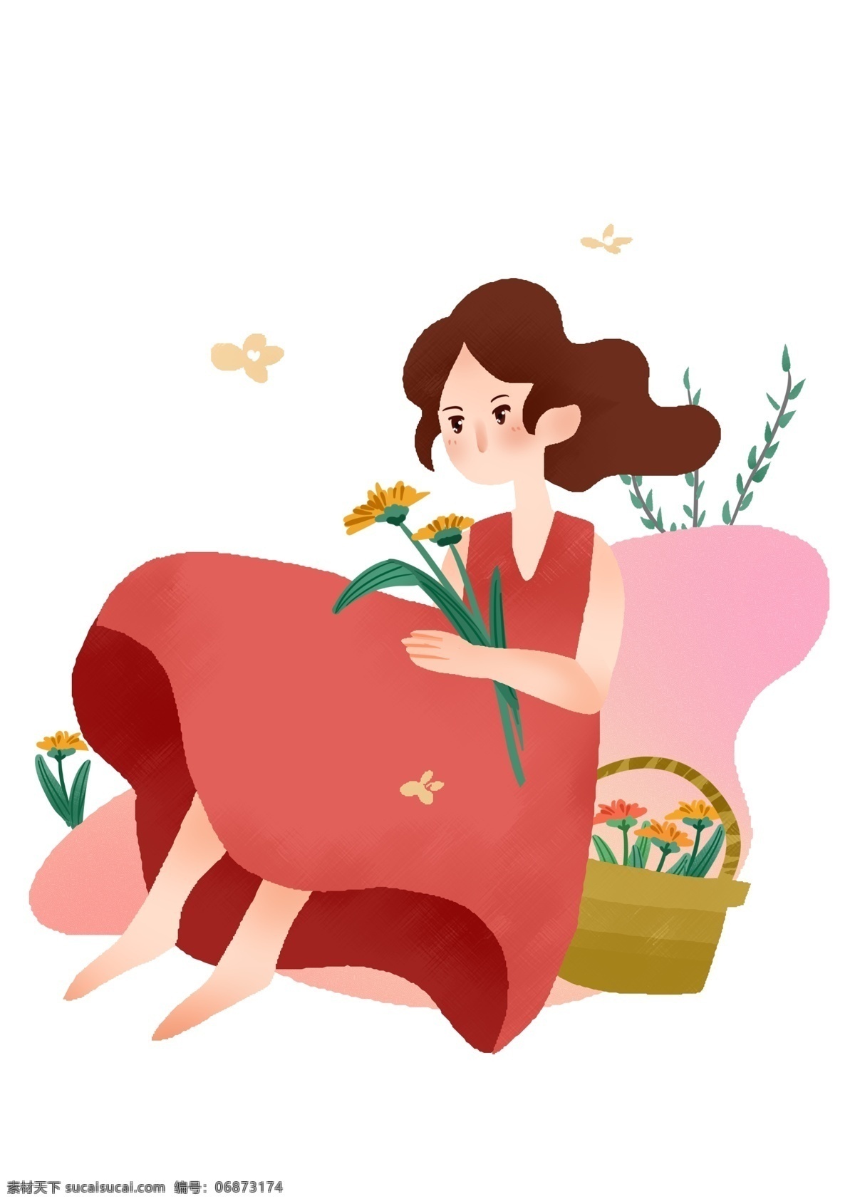 节日 母亲节 插画 黄色的花束 卡通插画 母亲节插画 母亲节快乐 妈妈的节日 节气 漂亮的妈妈