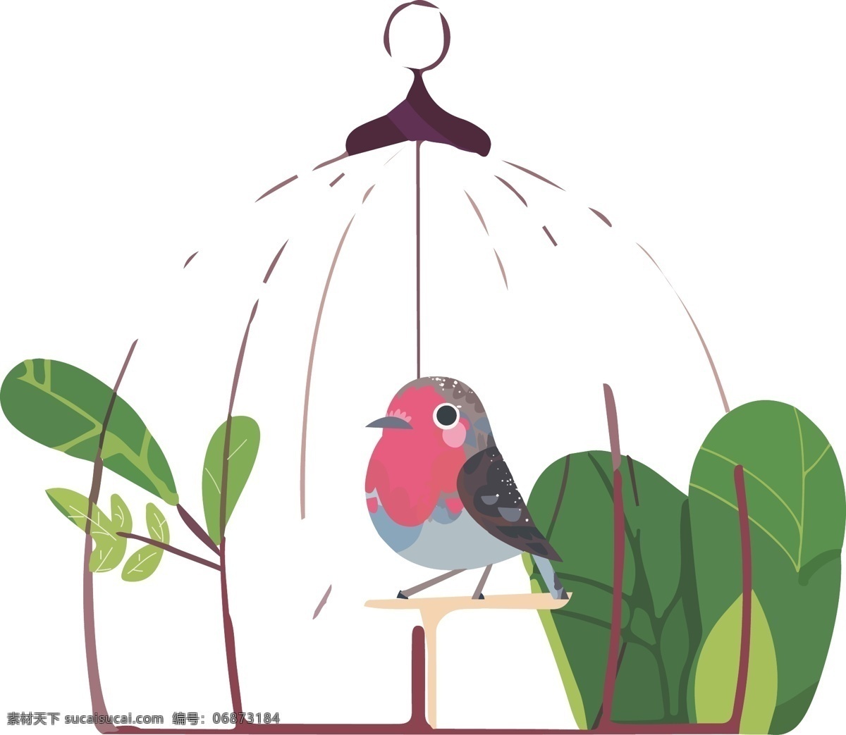 卡通 鸟笼 小鸟 装饰 图案 植物 鸟 卡通鸟 可爱鸟