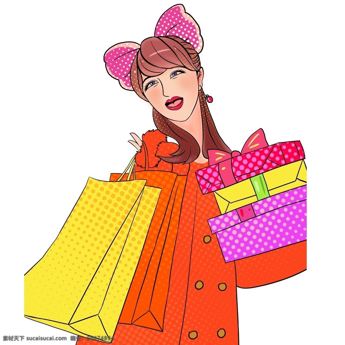 双十 二 波普 风电 商 购物 少女 双十二 彩色 购物袋 礼盒 电商 彩绘