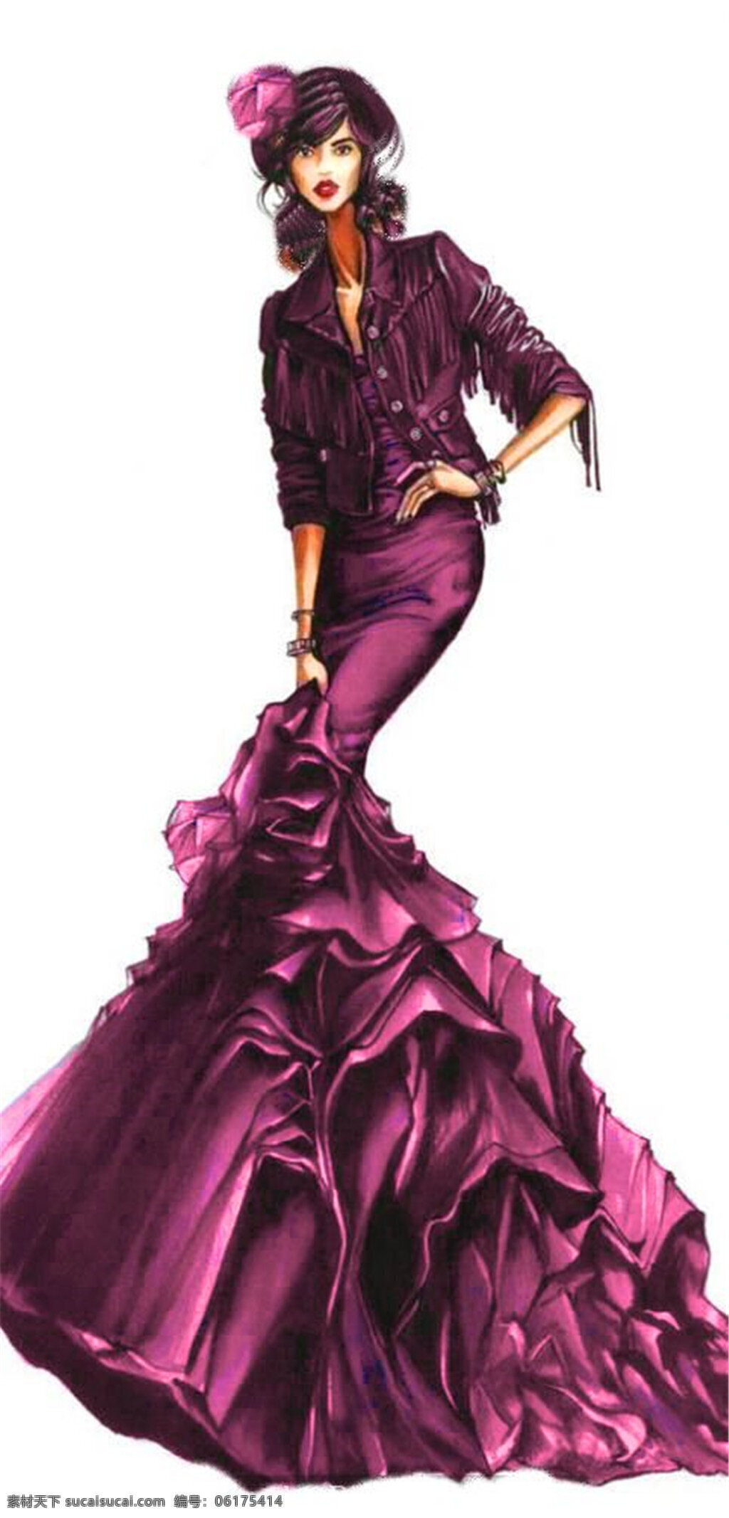 时尚 艳丽 深 紫色 礼服 女装 效果图 服饰设计 服装效果图 宴会裙