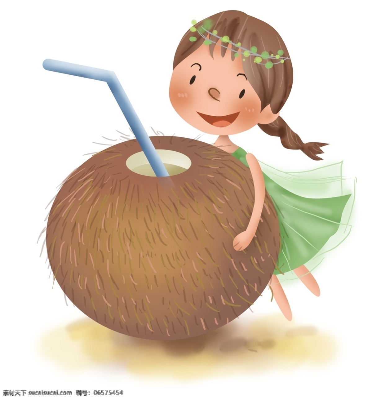 夏季 椰子汁 小女孩 吃椰子 小暑 入夏 大暑 炎热 解暑水果 幼儿园 儿童 椰子