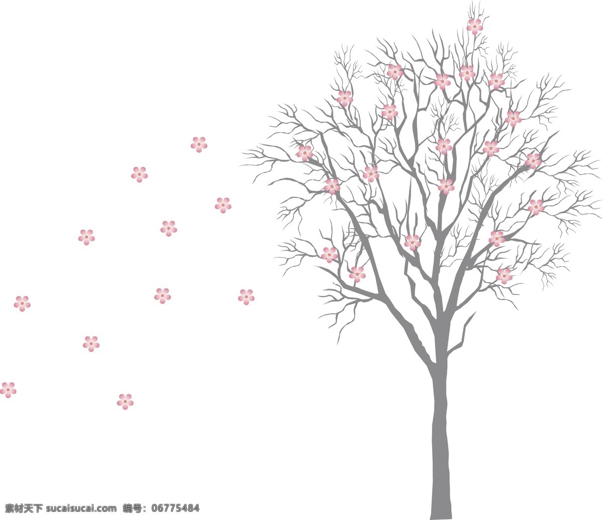 树枝 花朵 红花 花卉 枯枝 生物世界 树木 树木树叶 移门图案 树枝与花朵 飘落的花朵 时尚 花纹 底纹 背景 矢量 装饰素材