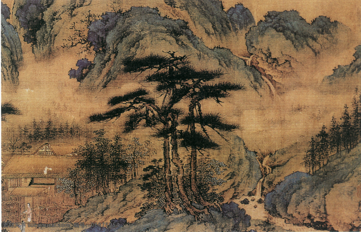 山水 名画 书画 灵谷 春 云图 古画 山水画 书画真迹 中国水墨画 灵谷春云图 名家戴进作品 文化艺术