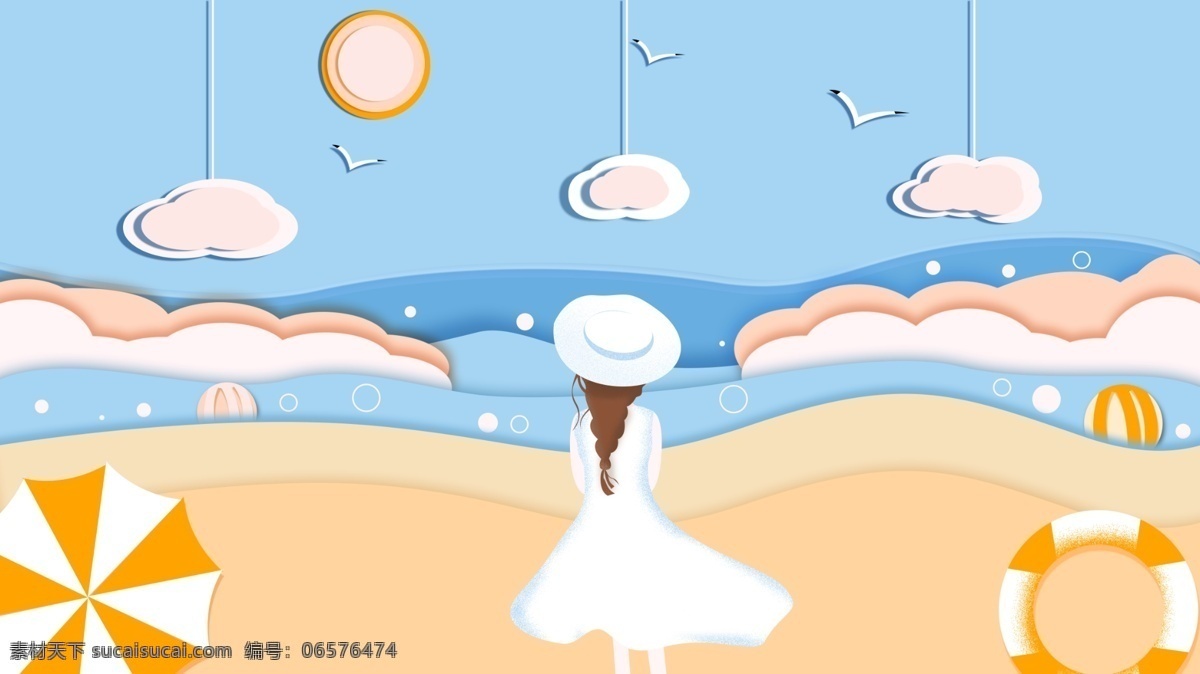 单身 女孩 海边 度假 立体 剪纸 原创 插画 电脑壁纸 单身女孩 立体剪纸 原创插画 手机壁纸 微信朋友圈 微信公众号