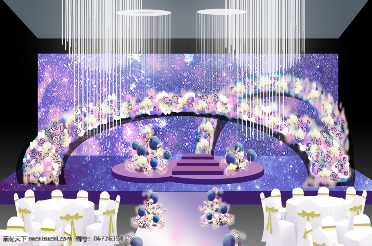 蓝紫色 星球 婚礼 舞台 星球婚礼 半圆形花排