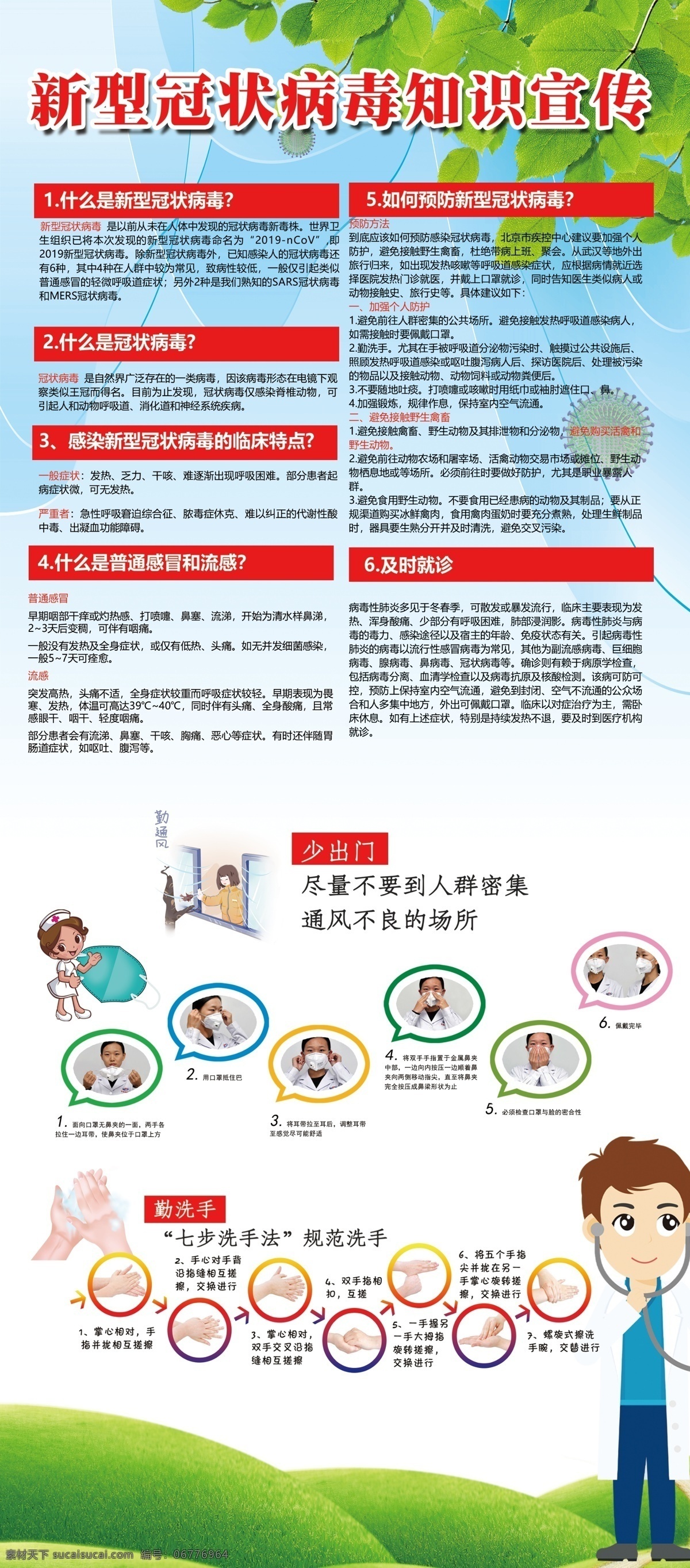 新 冠状 病毒 门 型 展架 新冠状病毒 预防 洗手 戴口罩的方法 通风 分层