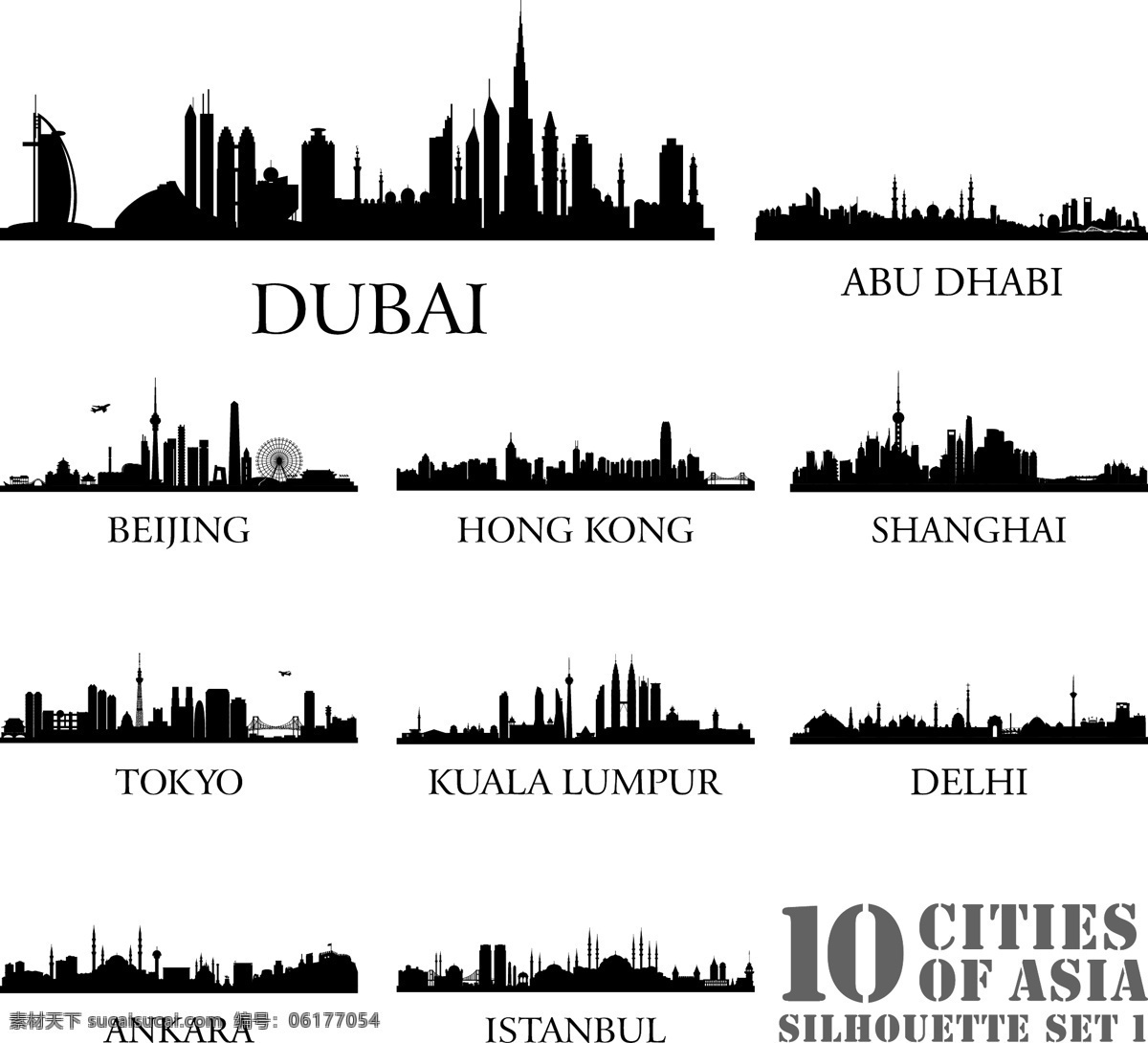 全球城市剪影 迪拜 阿布扎比 北京 香港 上海 东京 吉隆坡 德里 安卡拉 伊斯坦布尔 城市景象