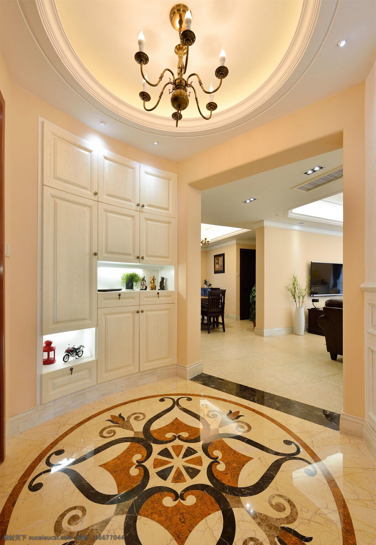 现代 时尚 客厅 花纹 地板 室内装修 效果图 客厅装修 瓷砖地板 白色背景墙 褐色吊灯