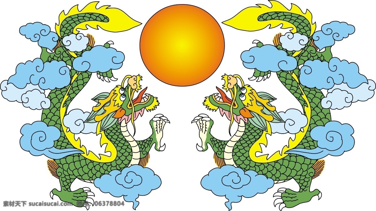 中国传统龙 龙 青龙 两条龙 二龙戏珠 中国风 中国文化 传统文化 文化艺术