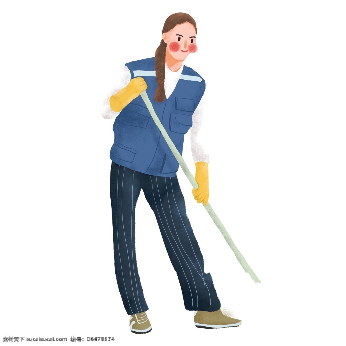 五一劳动节 一个 劳动 妇女 人物 手绘 卡通 插画 劳动节 女人 环卫工人