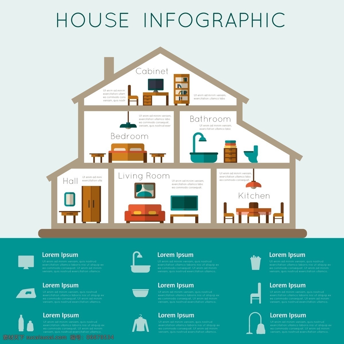 家居 平面图 房屋平面图 扁平化 信息图表 图形 矢量 高清图片