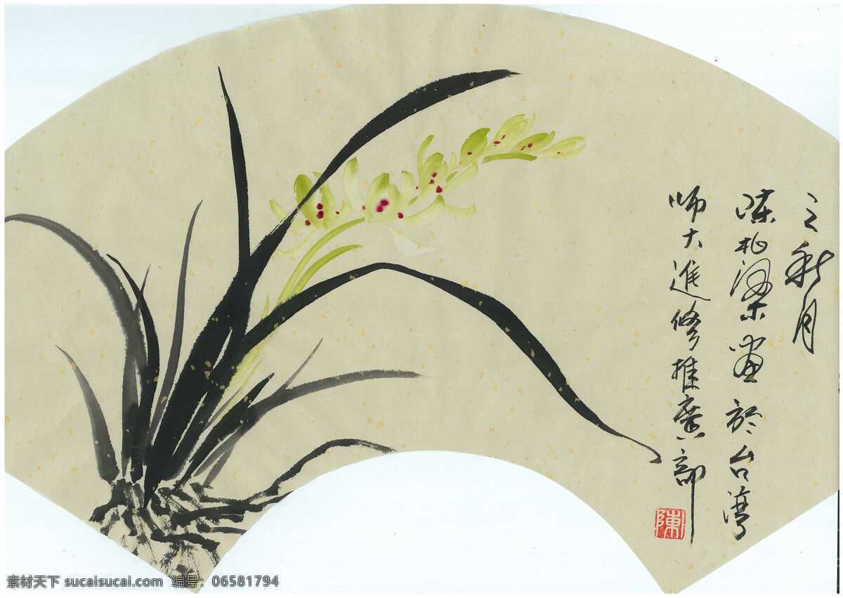 中国画 兰花 扇面 文化艺术 绘画书法 设计图库
