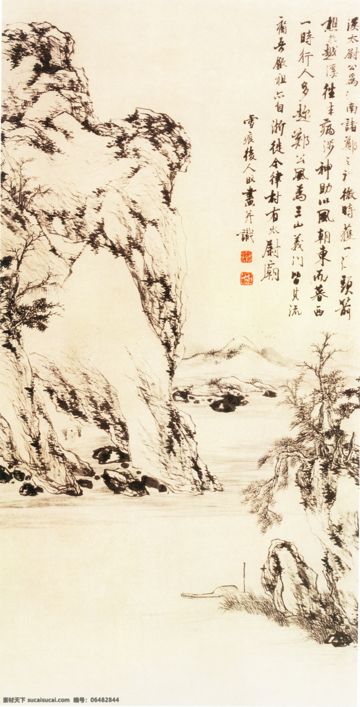 越溪采薪图 山水画 中国 古画 中国古画 设计素材 山水名画 古典藏画 书画美术 白色