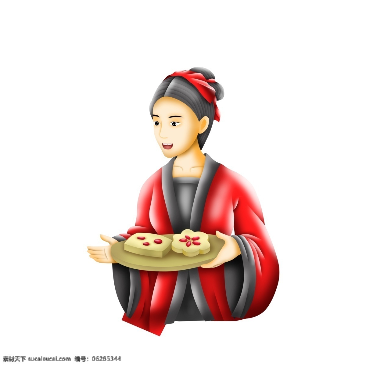 端 枣 花糕 古代 红衣 女子 卡通 元素 母亲 点心 枣花糕